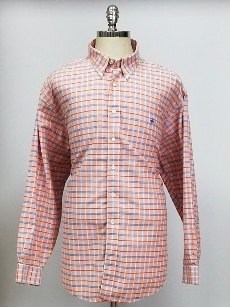 Camisa Brooks Brothers 🐑 color salmon con patrón de cuadros naranja y azul Talla 3XL Entalle Regular