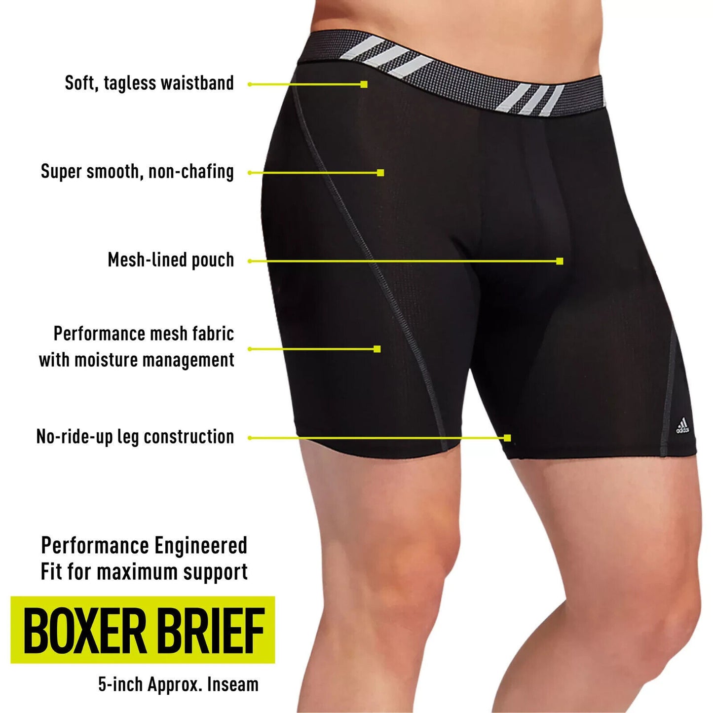 Combo de 3 Boxers Briefs Adidas Tela Performance color Negro y gris Talla 3XL