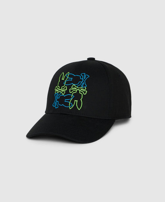 Gorra de niño Psycho Bunny  🐰 color negro con logotipo bordado en relieve color verde y azul