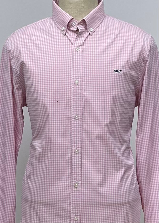 Camisa de cuadros Vineyard Vines 🐳 de cuadros gingham en color rosado claro y blanco Talla L Entalle Slim Fit