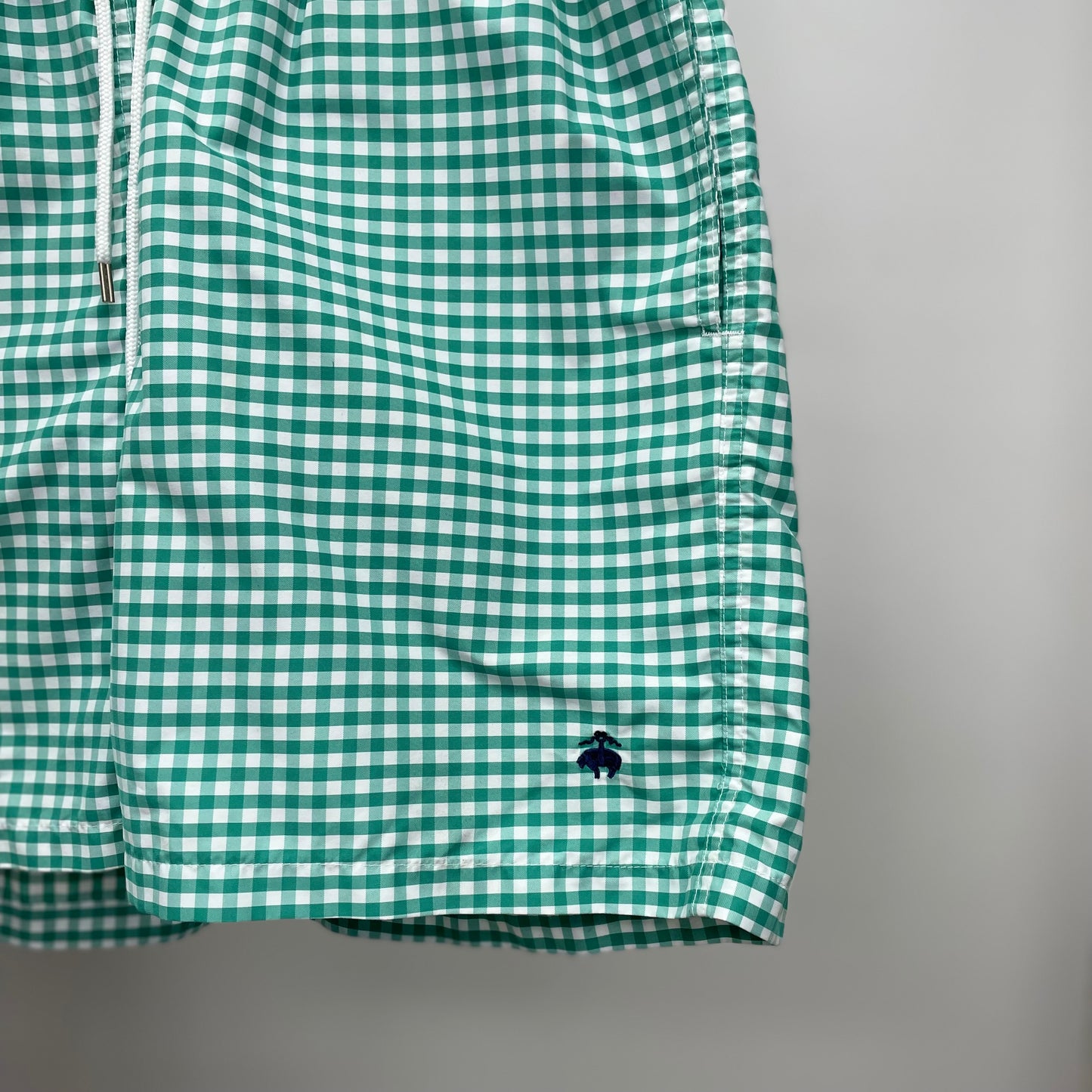 Short de baño Brooks Brothers 🐑  con patron de cuadro gingham color verde y blanco talla M