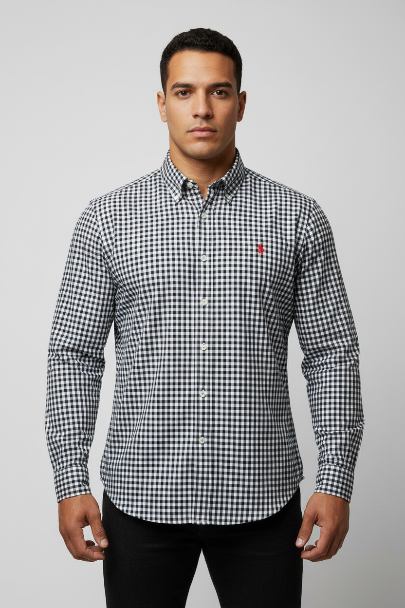 Camisa de botones Polo Ralph Lauren 🏇🏼 de cuadros gingham negro y blanco Talla M Entalle Regular