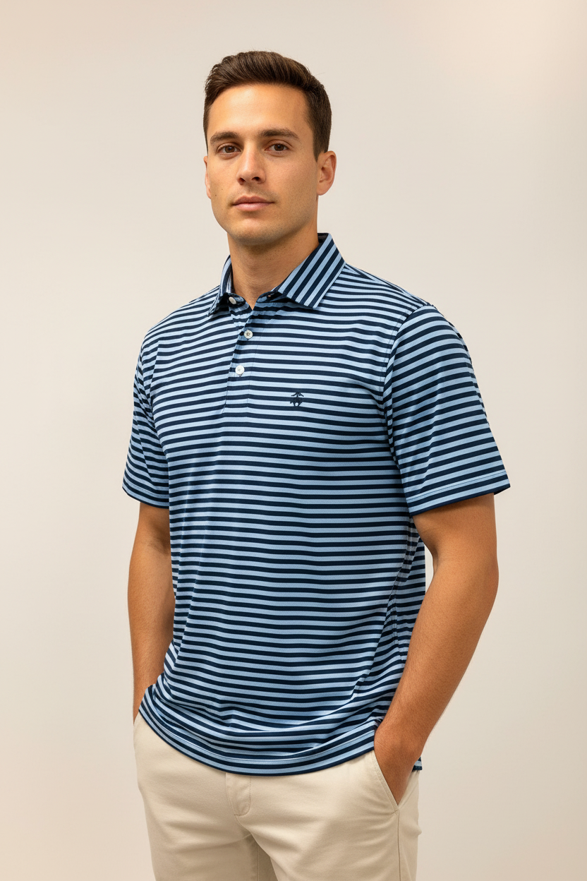 Camiseta Polo Brooks Brothers 🐑 con patrón de rayas celeste y azul navy Talla S Entalle Regular