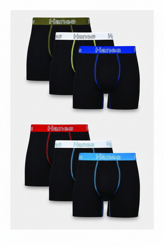 Calzoncillos tipo Boxer Hanes de Tela Algodón Stretch color negro con cintura en varios colores - Talla XXL