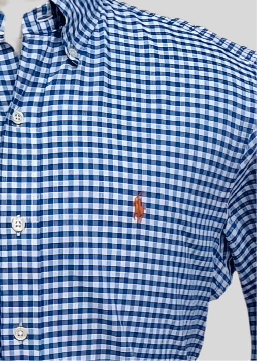 Camisa Polo Ralph Lauren 🏇🏼 Oxford con patron de cuadros gingham azul y blanco Talla XL Entalle Clásico