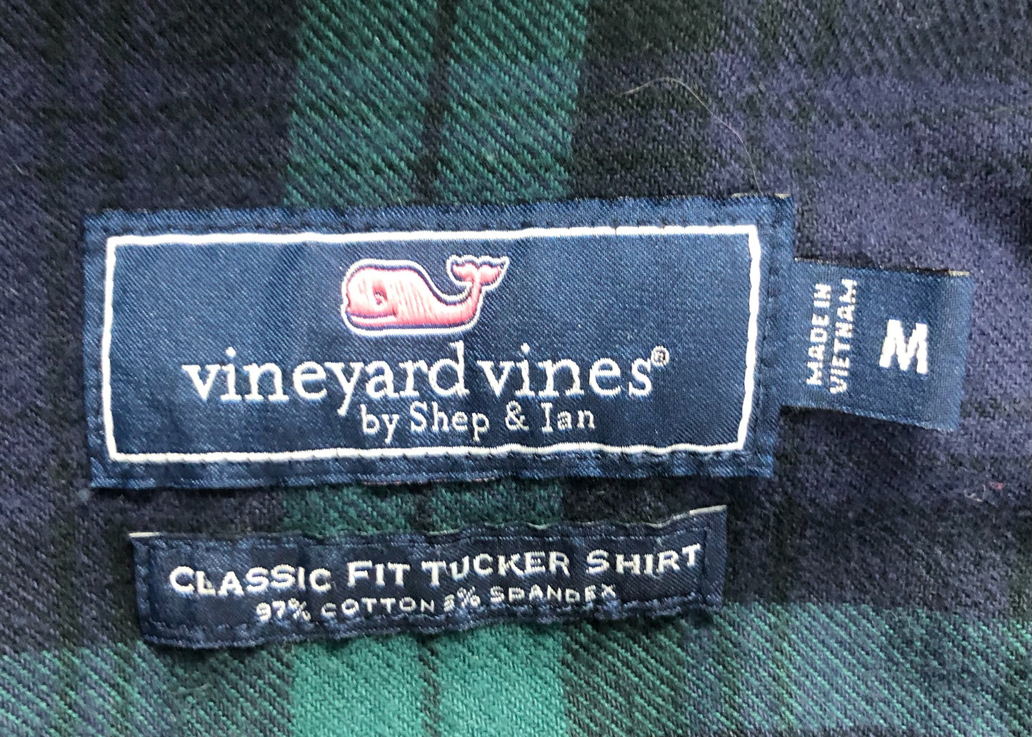 Camisa de botones Vineyard Vines 🐳 de cuadros tartán en color verde oscuro y azul navy Talla M Entalle Clasico