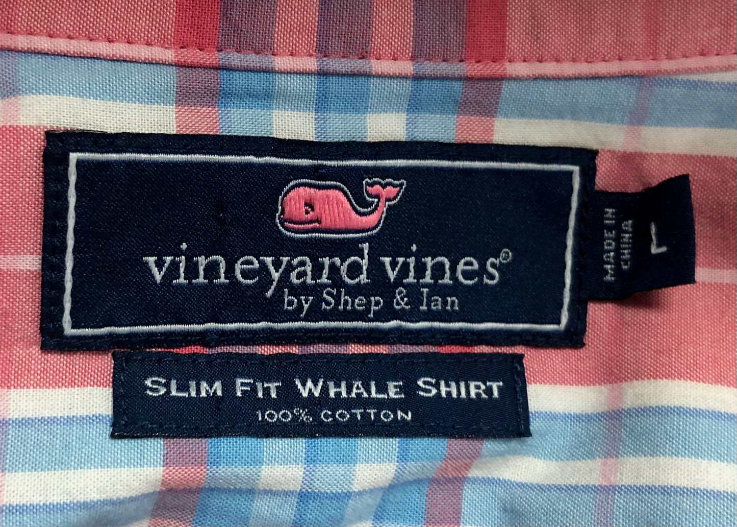 Camisa de botones Vineyard Vines 🐳 de cuadros en color rosado, celeste y blanco Talla L Entalle Slim Fit