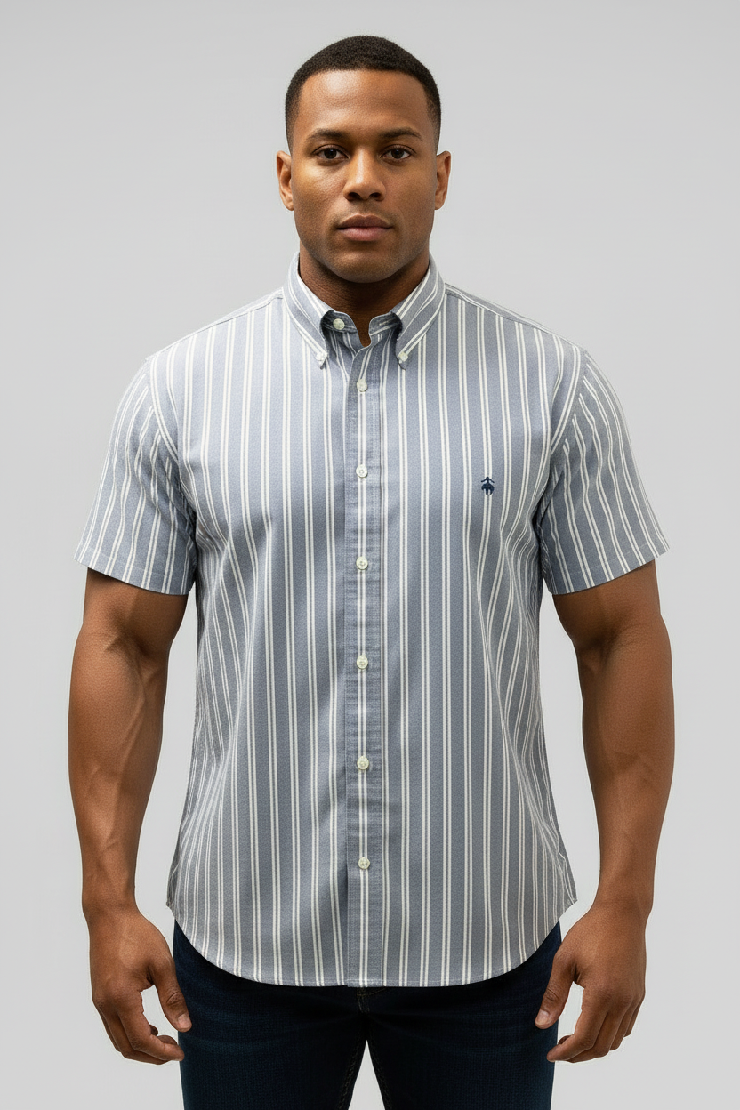 Camisa de botones Brooks Brothers 🐑 De rayas en color celeste y blanco Talla XL Entalle Slim Fit