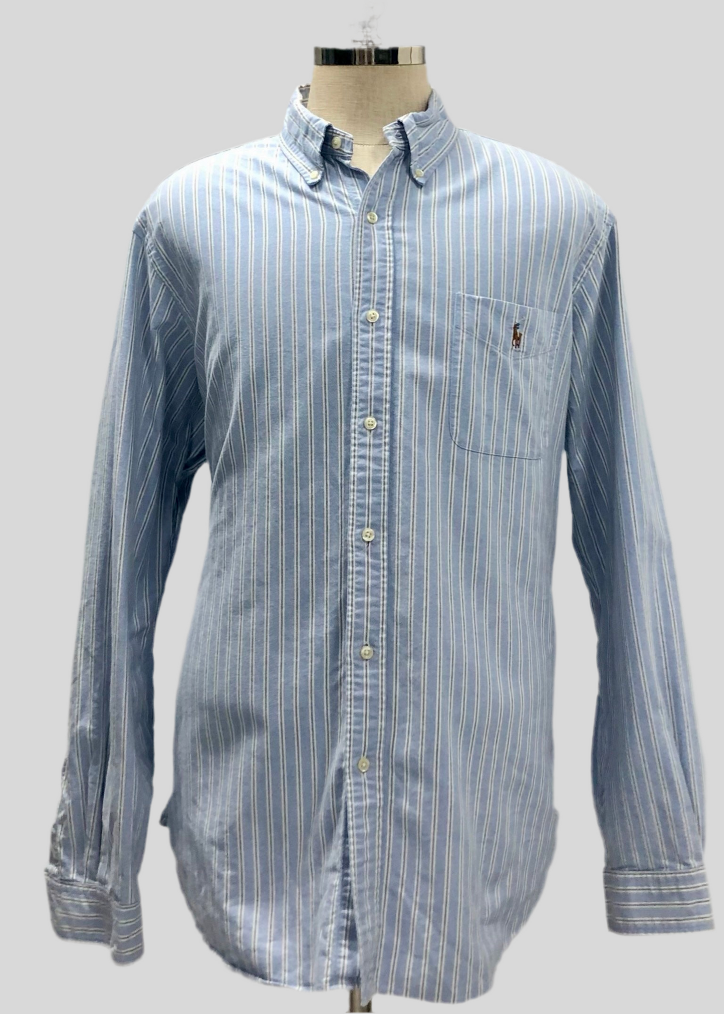 Camisa Polo Ralph Lauren 🏇🏼 Oxford de rayas en color celeste, negro y blanco Talla XXL Entalle Regular