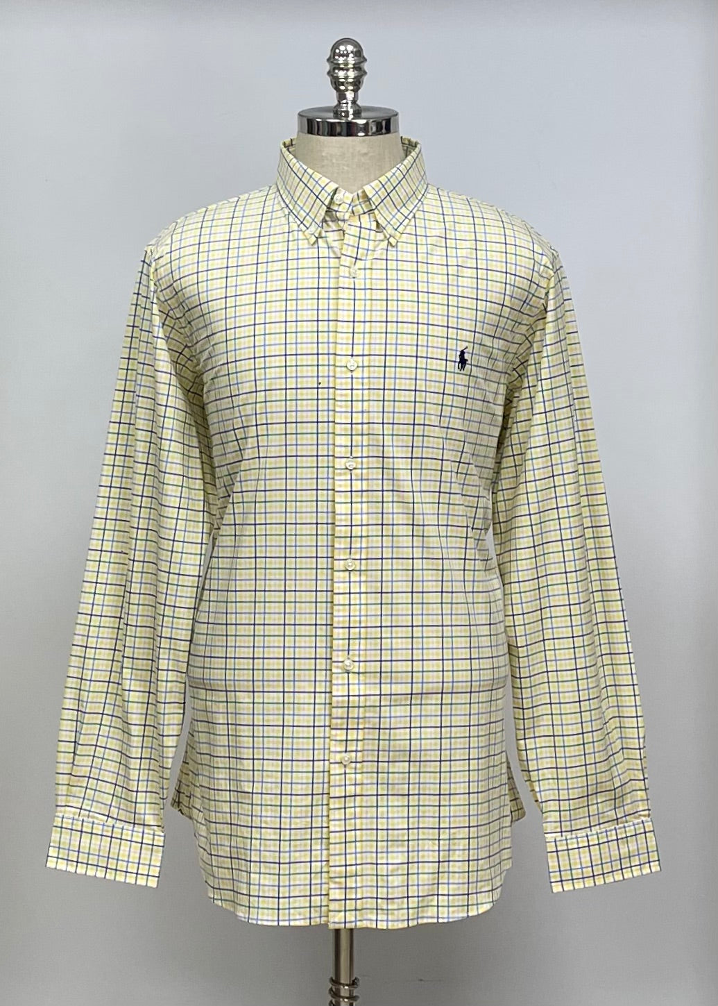 Camisa Polo Ralph Lauren 🏇🏼 color amarillo con patrón de cuadros azul, verde y blanco Talla XL Entalle Clásico