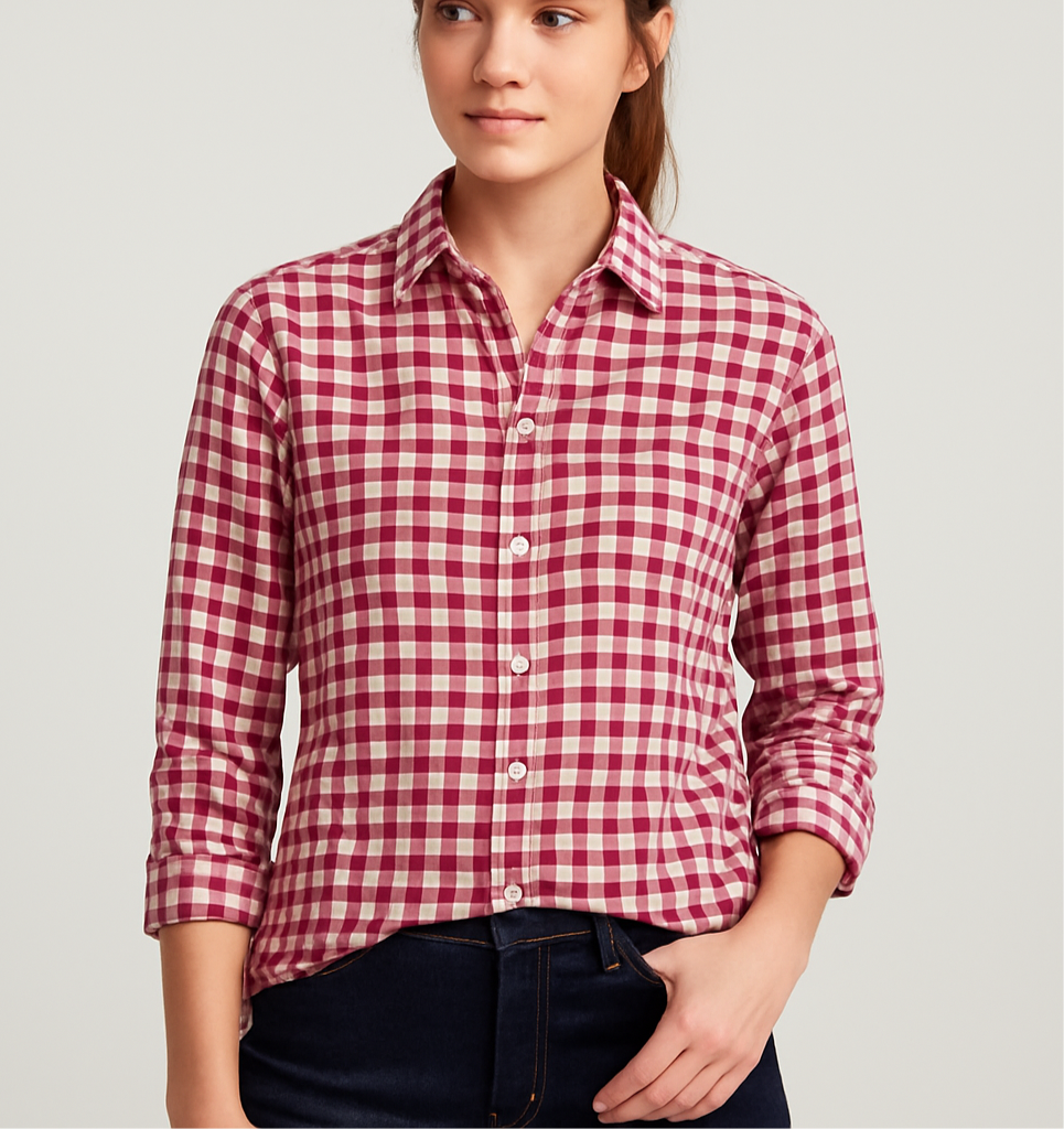 Camisa de mujer Vineyard Vines 🐳 con patrón de cuadros en rosado y blanco Talla XS (0) Entalle Regular