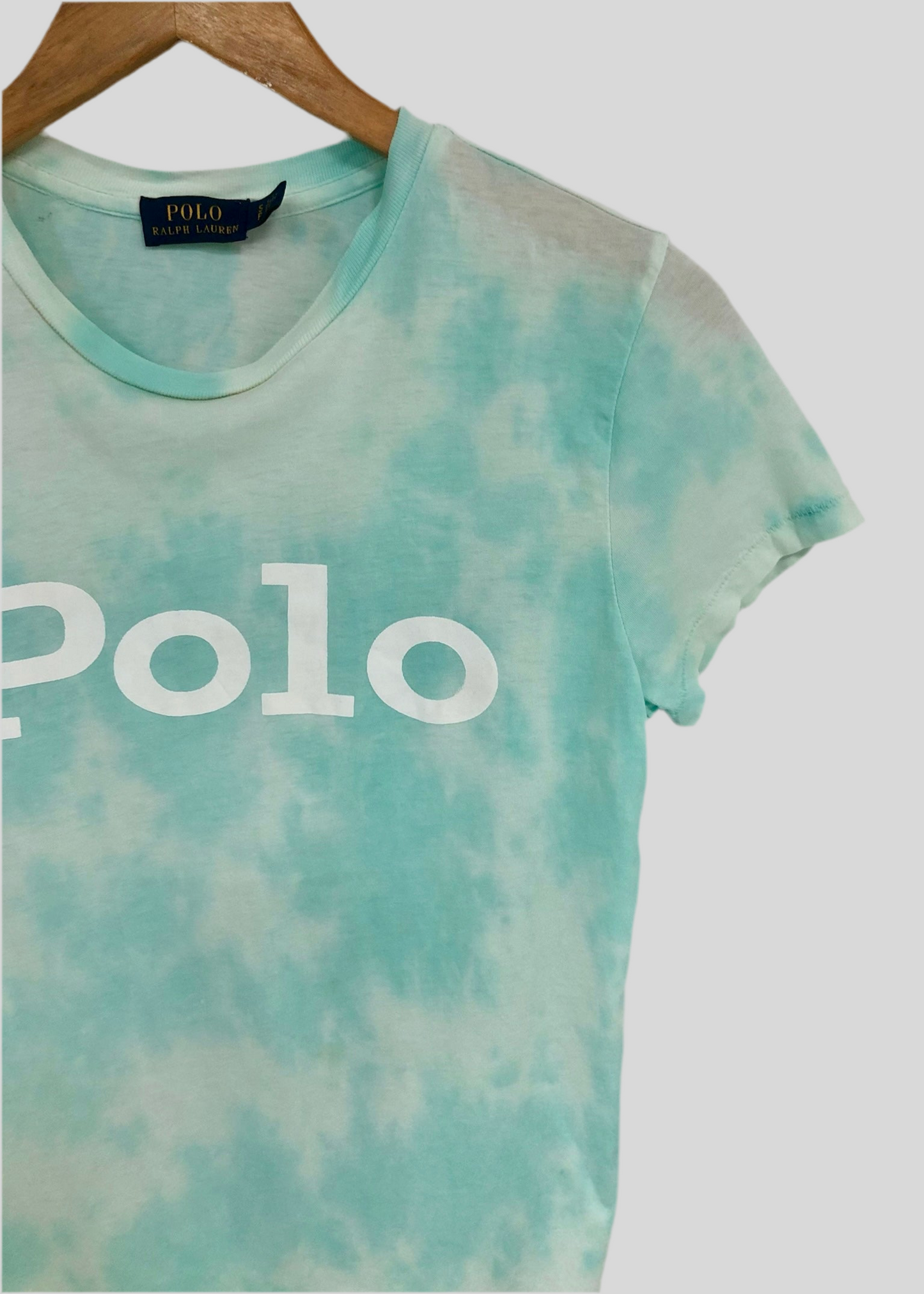 Camiseta cuello redondo de mujer Polo Ralph Lauren 🏇🏼 color turquesa y blanco con diseño de logo en letras en color blanco Talla S Entalle Regular