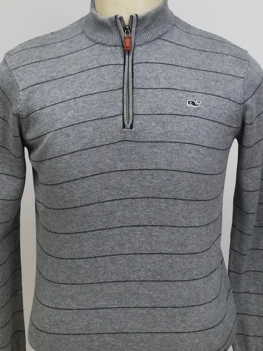 Sueter Jersey Vineyard Vines 🐳 color gris claro con rayas en azul navy Tela algodón Pima Talla XSmall (ver descripción)