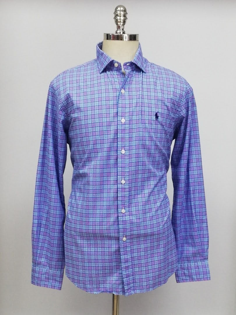 Camisa Polo Ralph Lauren 🏇🏼 con patrón de cuadros rosado, azul y celeste Talla L Entalle Regular