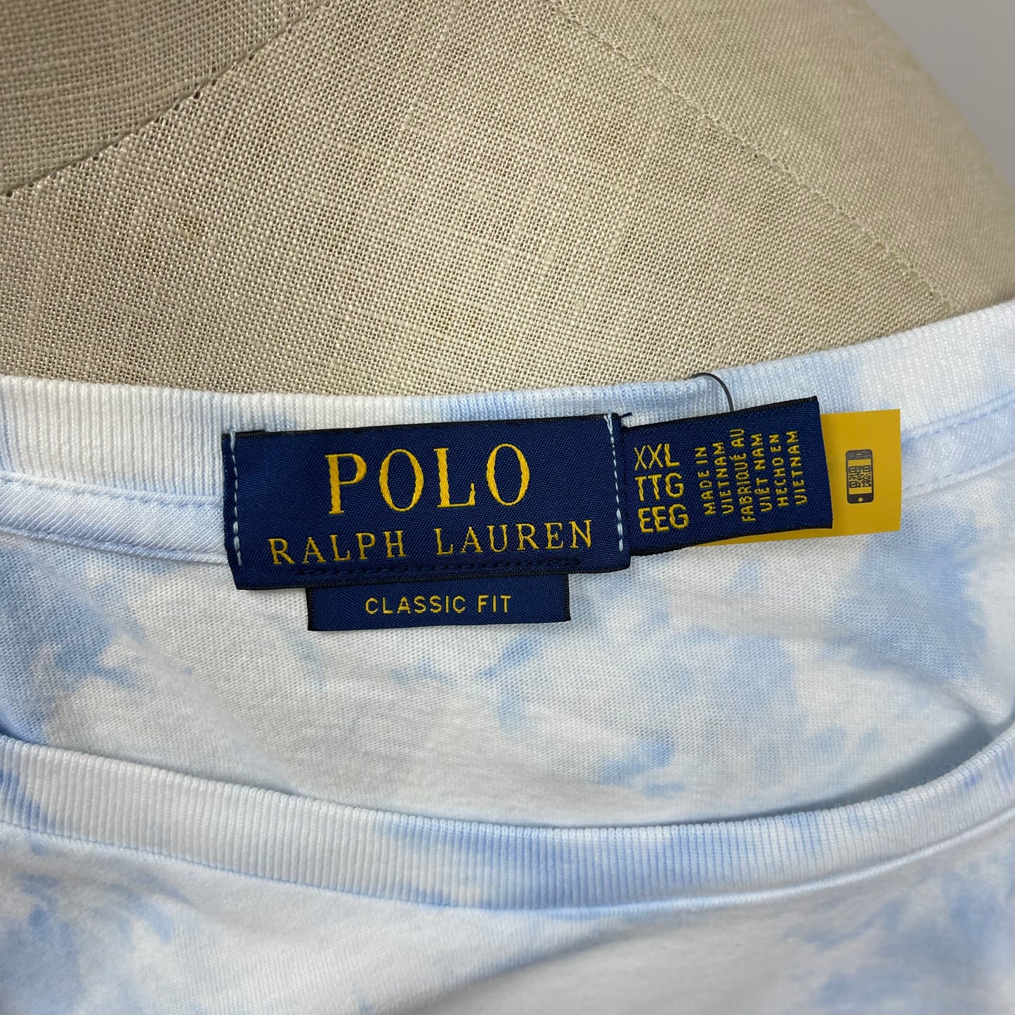 Camiseta cuello redondo Polo Ralph Lauren 🏇🏼 Tye dye color celeste y blanco con diseño de polo bear Talla XXL Entalle Clásico