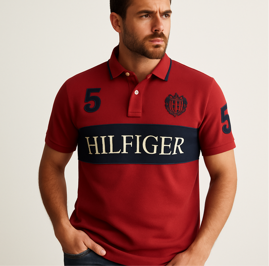 Camiseta Polo Tommy Hilfiger 🇺🇸 color rojo con diseño de logo en azul navy y blanco Talla L Entalle Regular