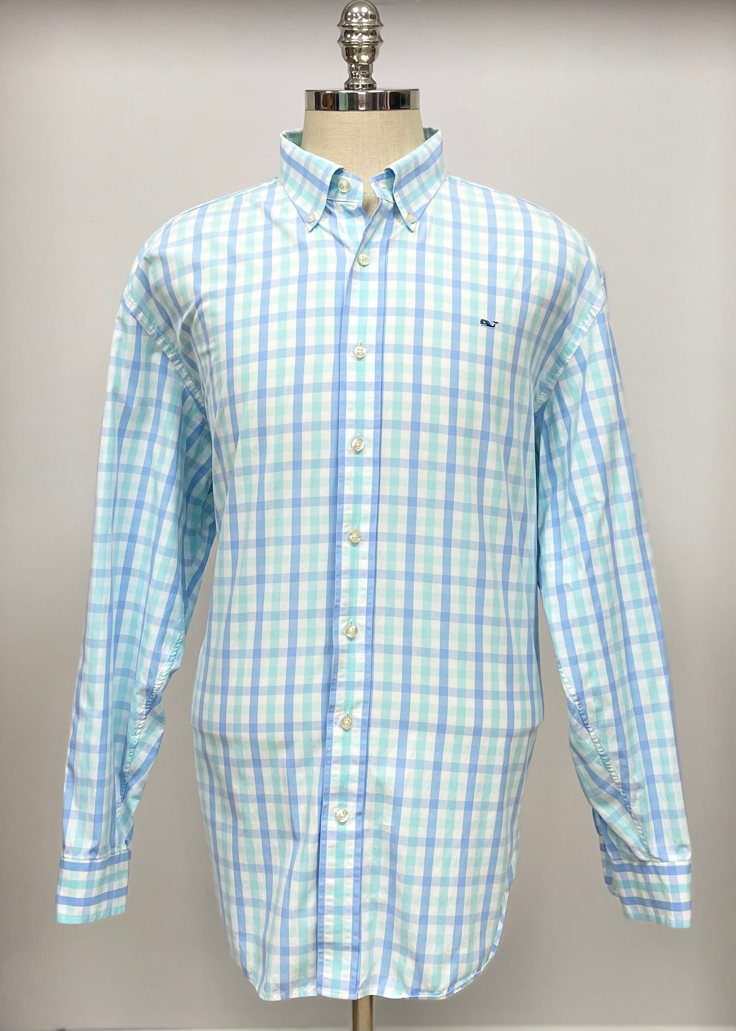 Camisa de botones Vineyard Vines 🐳 color blanco de cuadros en color celeste y turquesa Talla XXL Entalle Regular