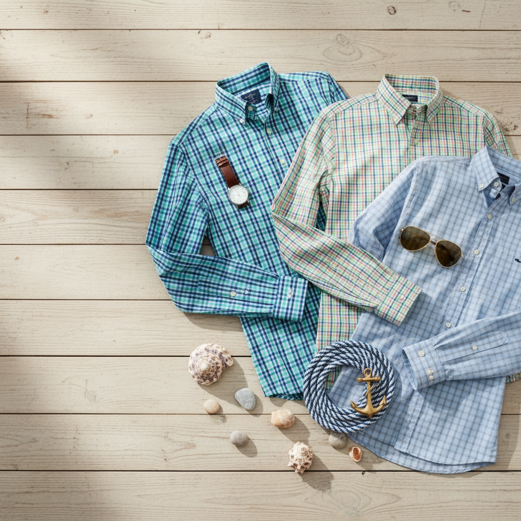 Camisa de botones Vineyard Vines 🐳 de cuadros en color azul, turquesa y blanco Talla M Entalle Slim Fit