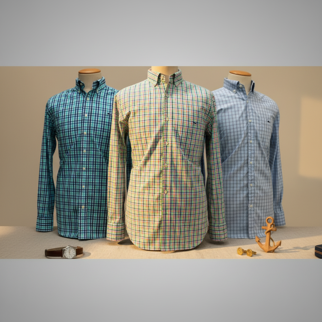 Camisa de botones Vineyard Vines 🐳 de cuadros en color azul, turquesa y blanco Talla M Entalle Slim Fit