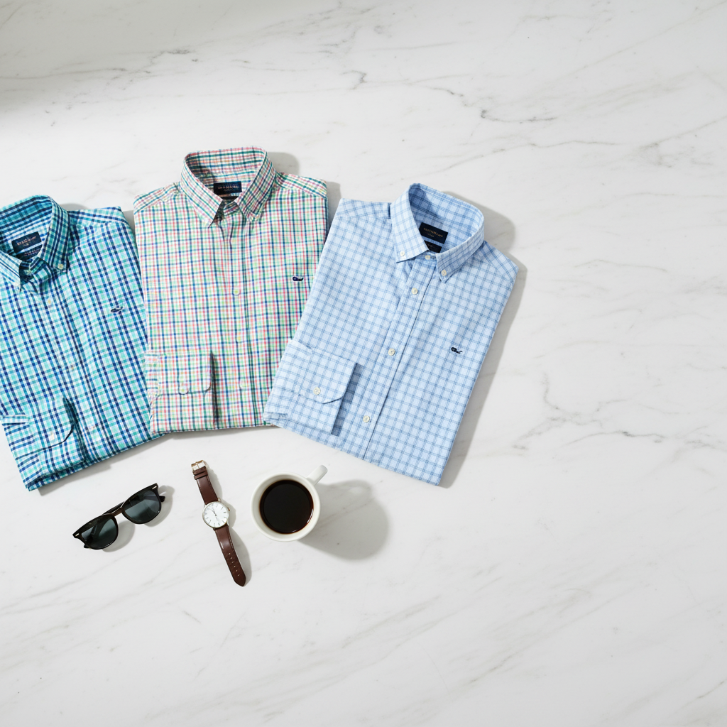 Camisa de botones Vineyard Vines 🐳 de cuadros en color azul, turquesa y blanco Talla M Entalle Slim Fit