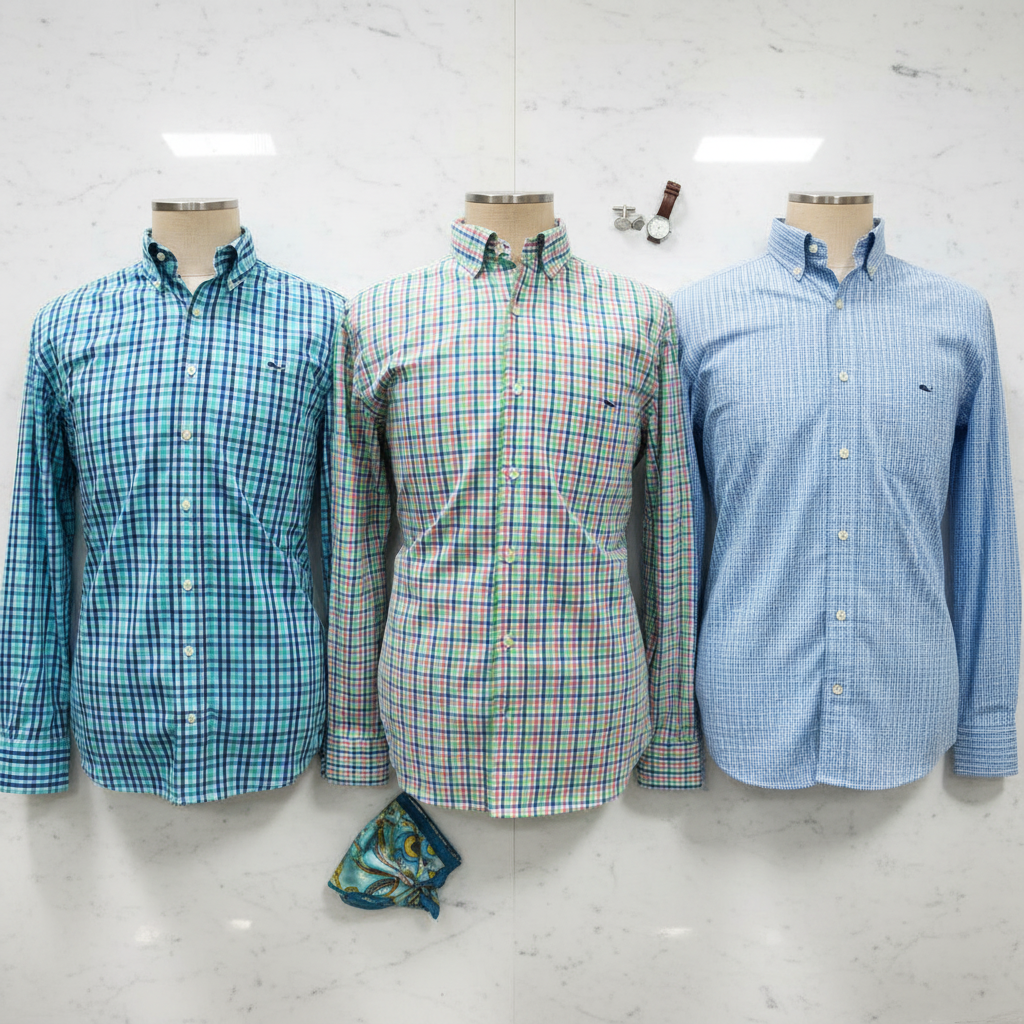 Camisa de botones Vineyard Vines 🐳 de cuadros en color azul, turquesa y blanco Talla M Entalle Slim Fit