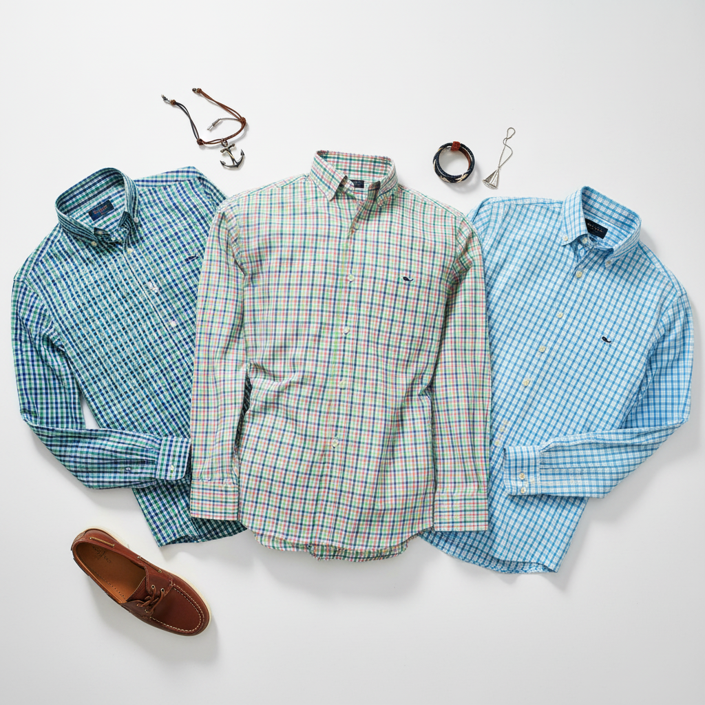 Camisa de botones Vineyard Vines 🐳 de cuadros en color azul, turquesa y blanco Talla M Entalle Slim Fit