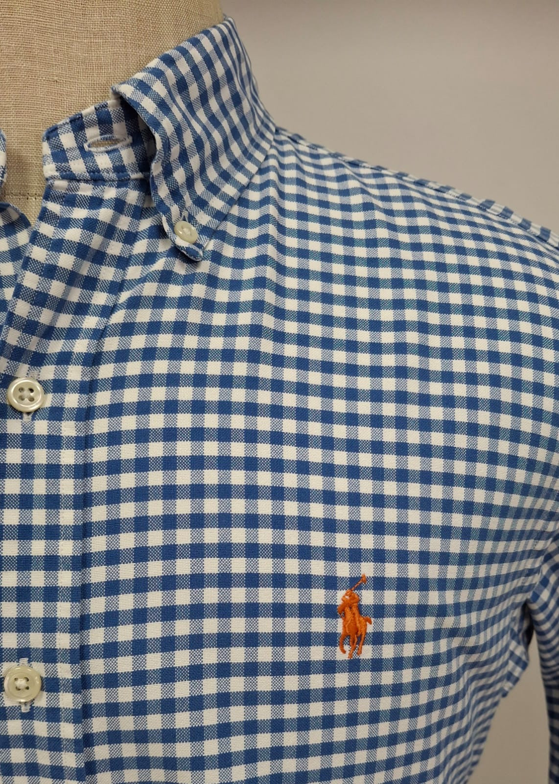 Camisa Polo Ralph Lauren 🏇🏼 Oxford con patron de cuadros gingham azul y blanco Talla M Entalle Clásico