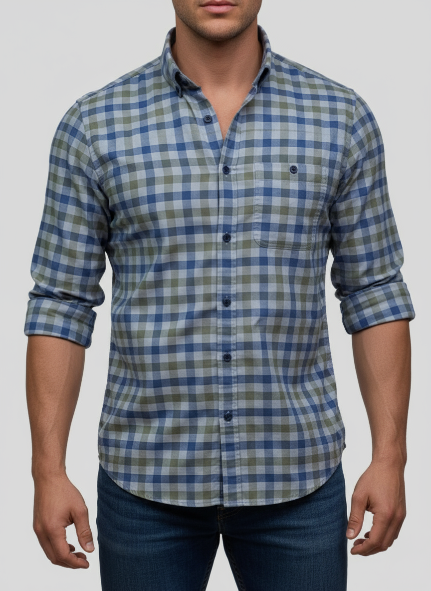 Camisa de botones Vineyard Vines 🐳 de cuadros en color azul, verde oscuro y gris Talla M Entalle Slim Fit