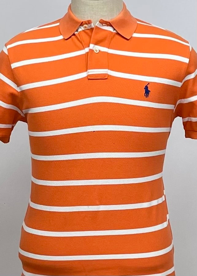 Camiseta Polo Ralph Lauren 🏇🏼 con patron de rayas en color naranja y blanco Talla M Entalle Custom Fit