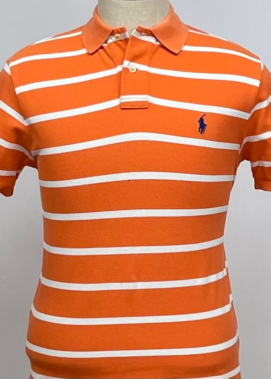 Camiseta Polo Ralph Lauren 🏇🏼 con patron de rayas en color naranja y blanco Talla M Entalle Custom Fit