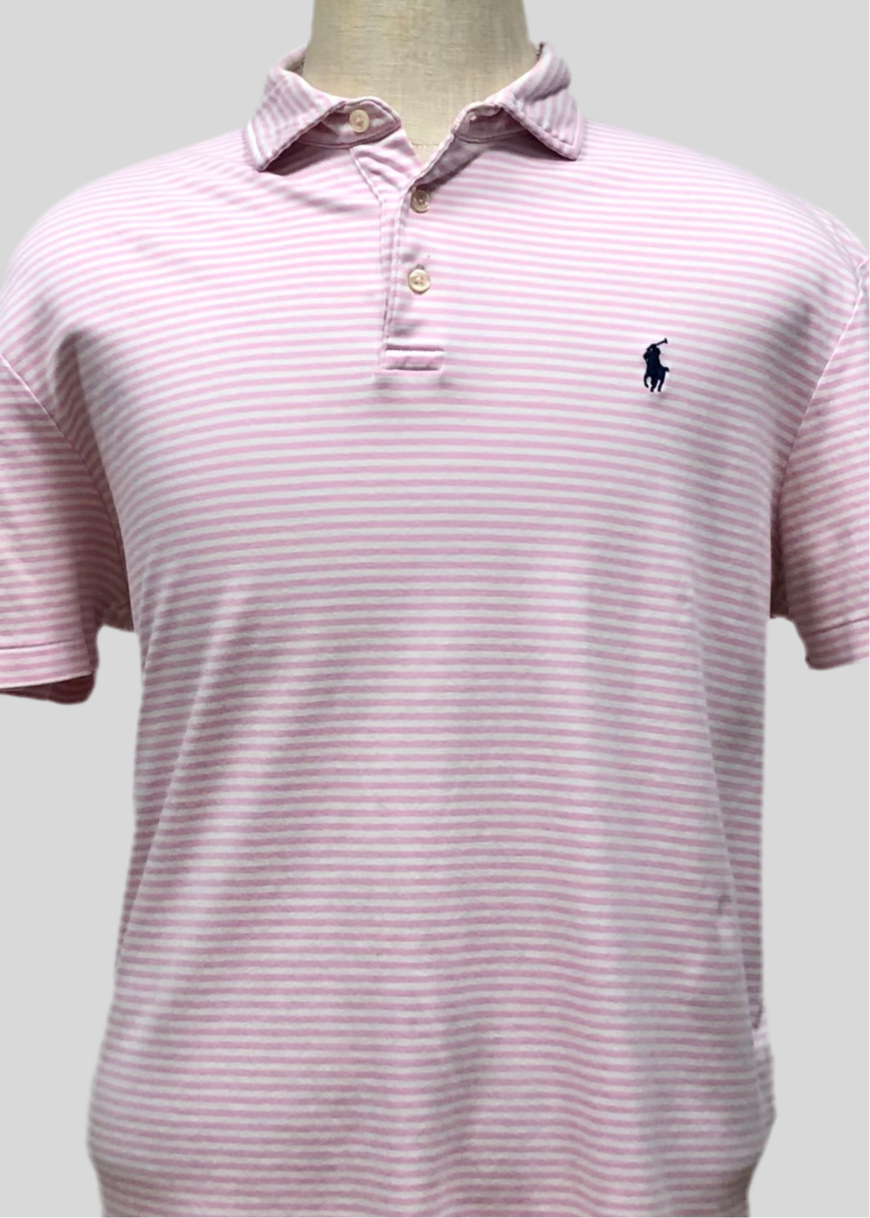 Camiseta Polo Ralph Lauren 🏇🏼 De rayas en color rosado y blanco Talla XL Entalle Regular (ver descripción)