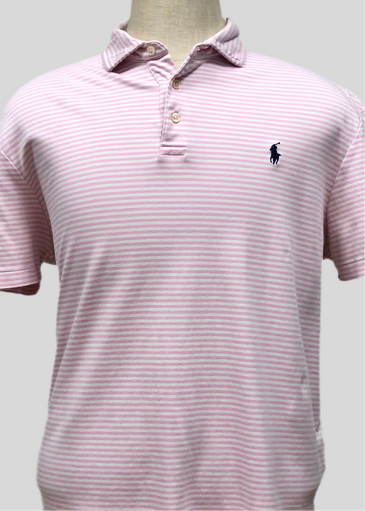 Camiseta Polo Ralph Lauren 🏇🏼 De rayas en color rosado y blanco Talla XL Entalle Regular (ver descripción)