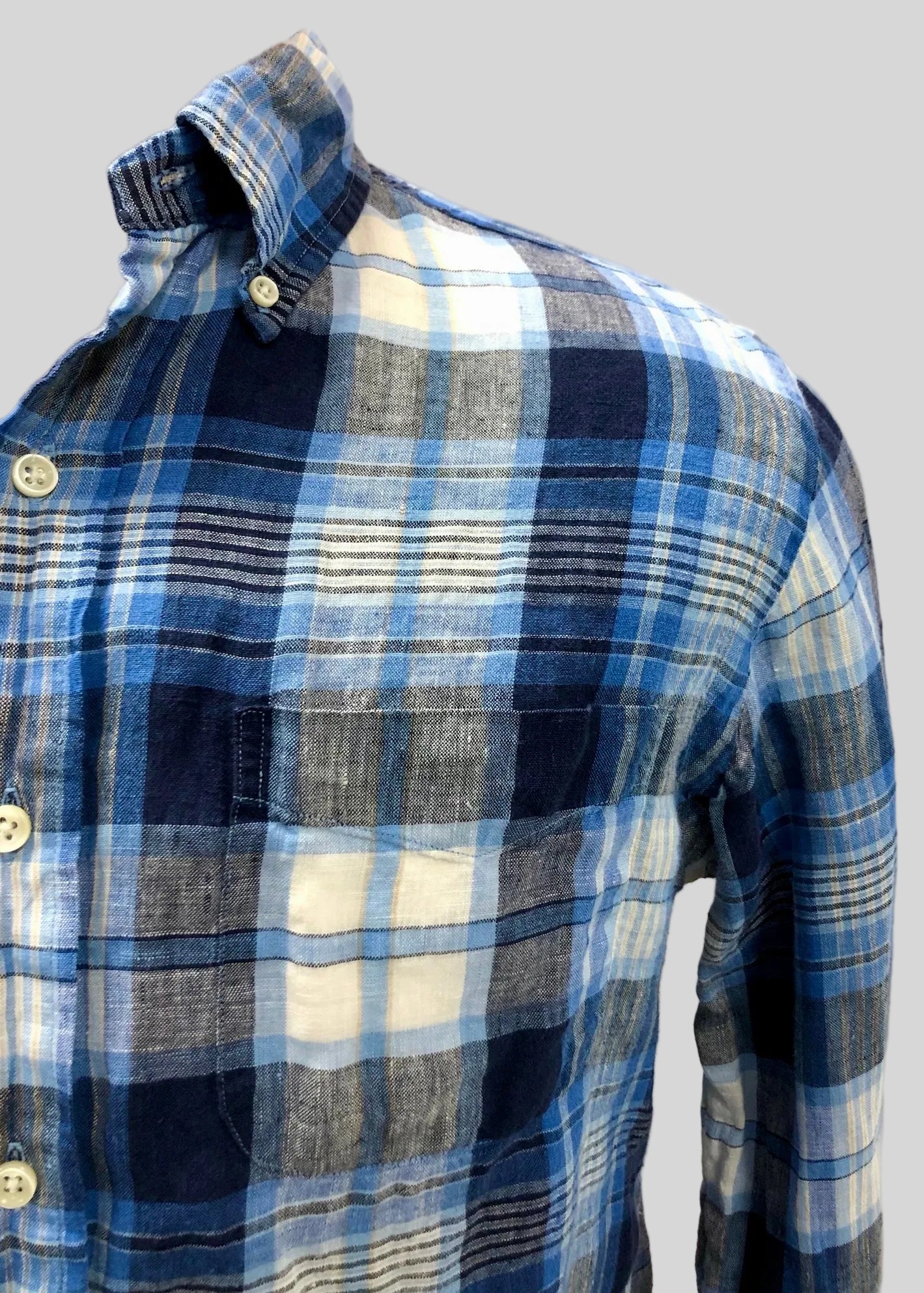 Camisa de botones Polo Ralph Lauren 🏇🏼 de lino con cuadros tartán en azul y blanco Talla M Entalle Regular