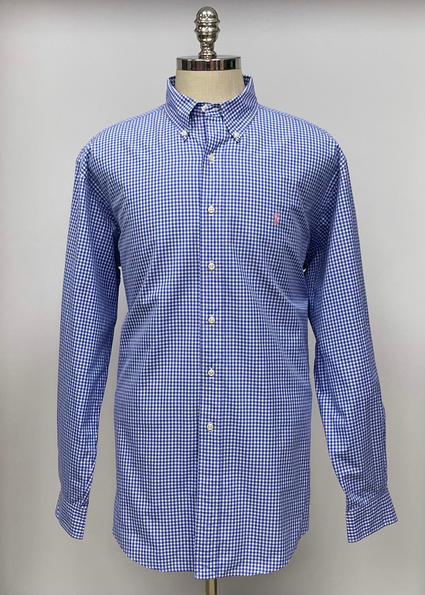 Camisa Polo Ralph Lauren 🏇🏼 con patrón de cuadros gingham celeste y blanco Talla XL Entalle Clásico