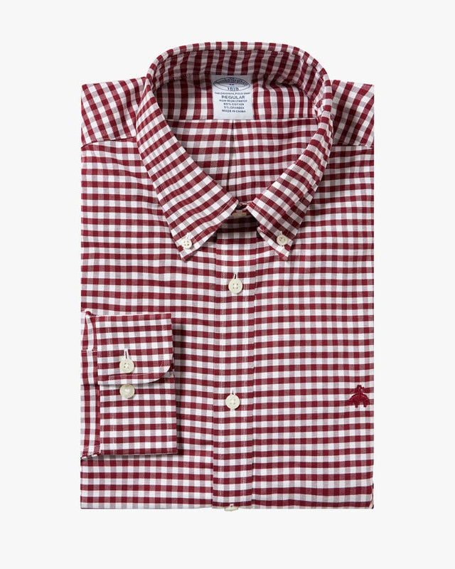 Camisa Brooks Brothers 🐑 color blanco con patrón de cuadros gingham en rojo oscuro Talla XXL Entalle Regular