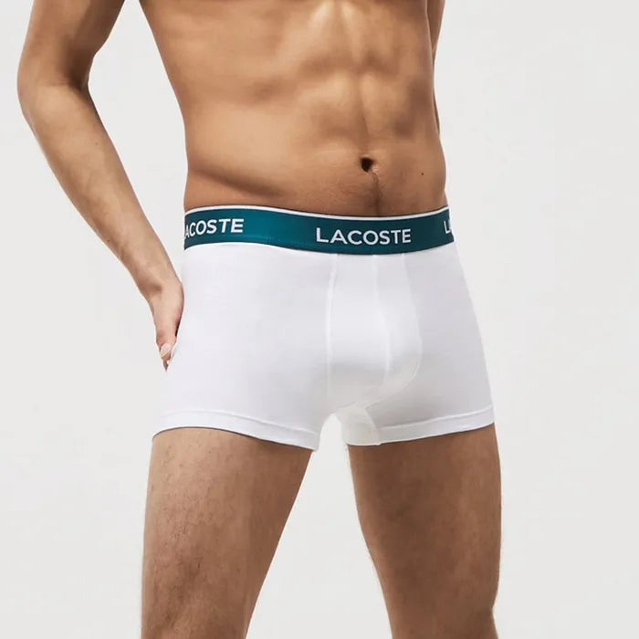Paquete de 3 Boxer Briefs Lacoste 🐊 Tela algodón stretch color blanco, gris y negro Talla M