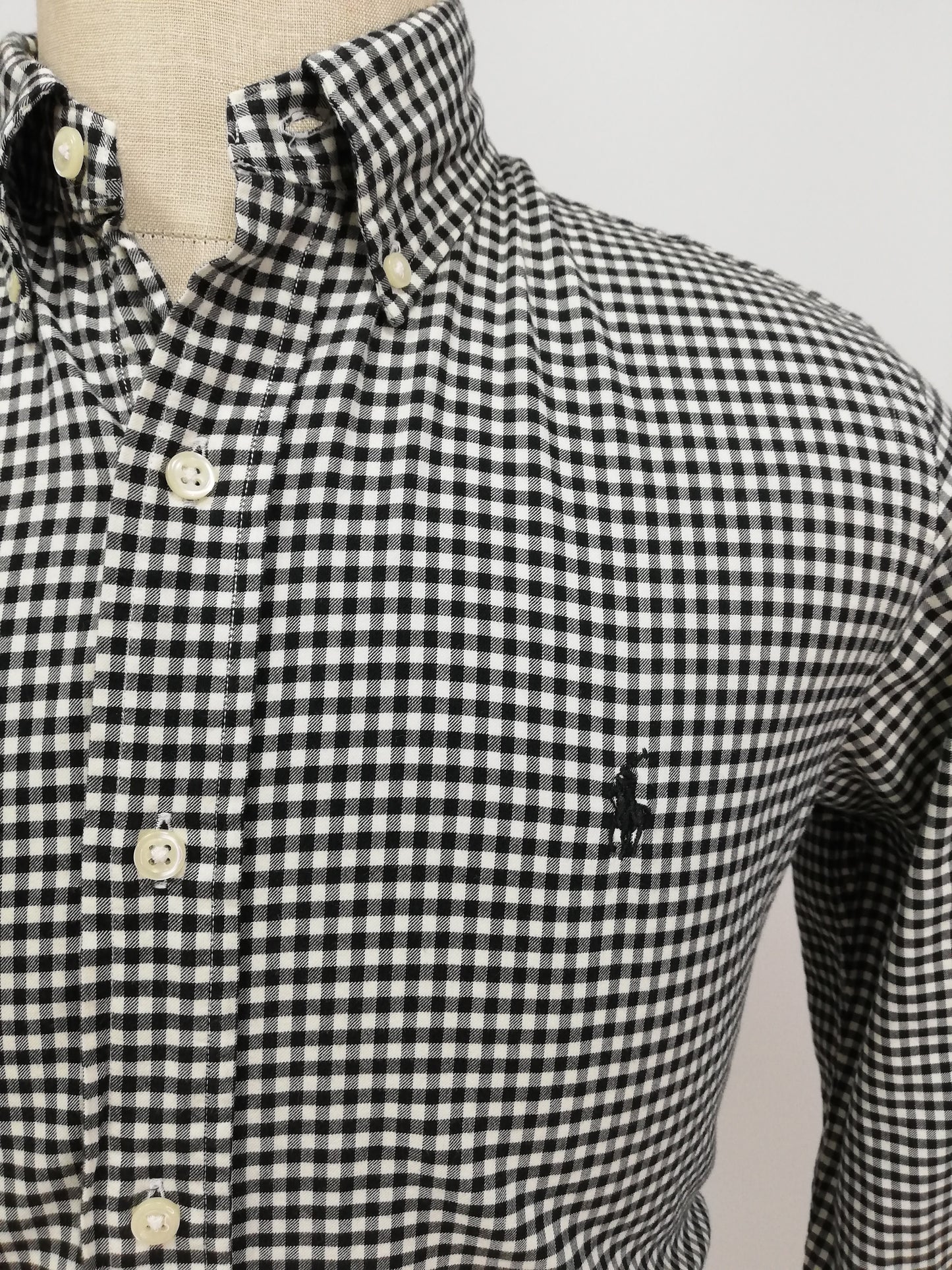 Camisa Polo Ralph Lauren 🏇🏼 con patron de cuadros gingham en negro y blanco Talla M Entalle Regular (ver descripción)