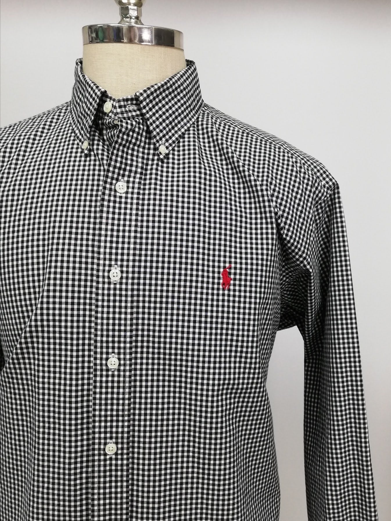 Camisa Polo Ralph Lauren 🏇🏼 con patron de cuadros gingham en negro y blanco Talla XL Entalle Clasico (ver descripción)