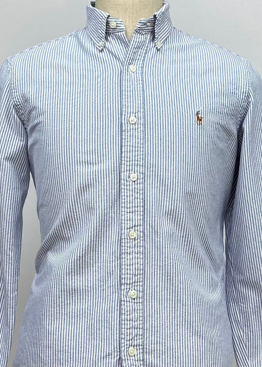Camisa Polo Ralph Lauren 🏇🏼 Oxford color blanco con rayas en color celeste Talla M Entalle Regular