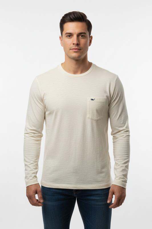 Camiseta cuello redondo Vineyard Vines 🐳 color crema manga larga Talla S