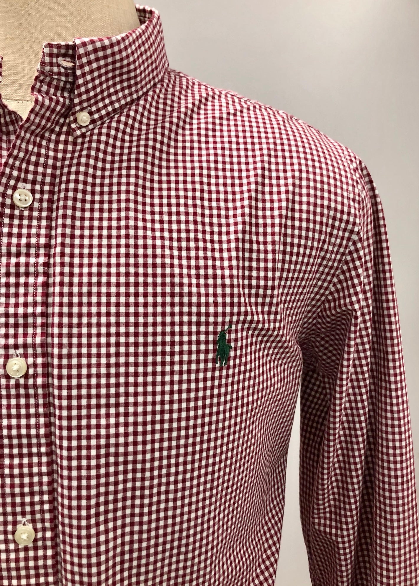 Camisa de botones Polo Ralph Lauren 🏇🏼 de cuadros gingham rojo oscuro y blanco Talla XL Entalle Slim Fit