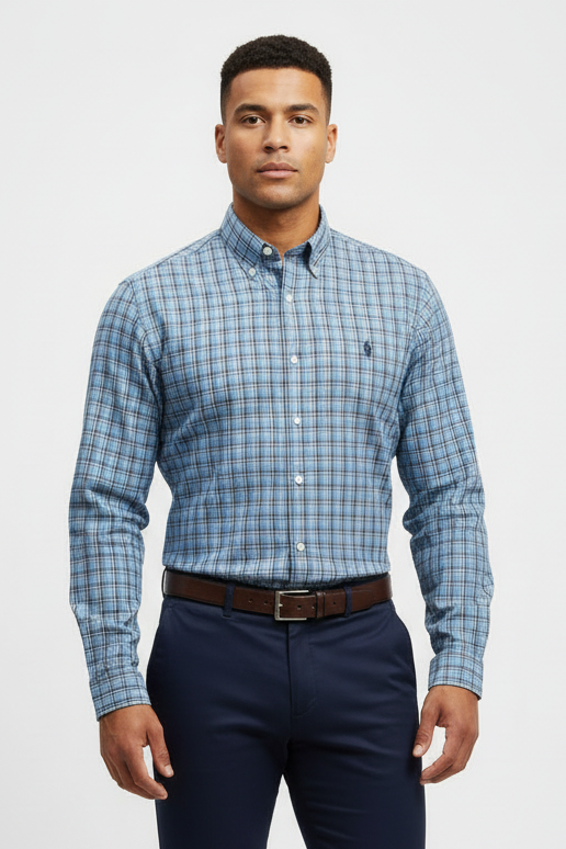 Camisa de botones Polo Ralph Lauren 🏇🏼 color celeste de cuadros en rojo y verde Talla M Entalle Regular