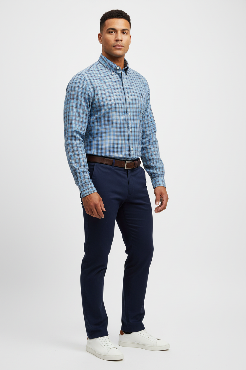 Camisa de botones Polo Ralph Lauren 🏇🏼 color celeste de cuadros en rojo y verde Talla M Entalle Regular