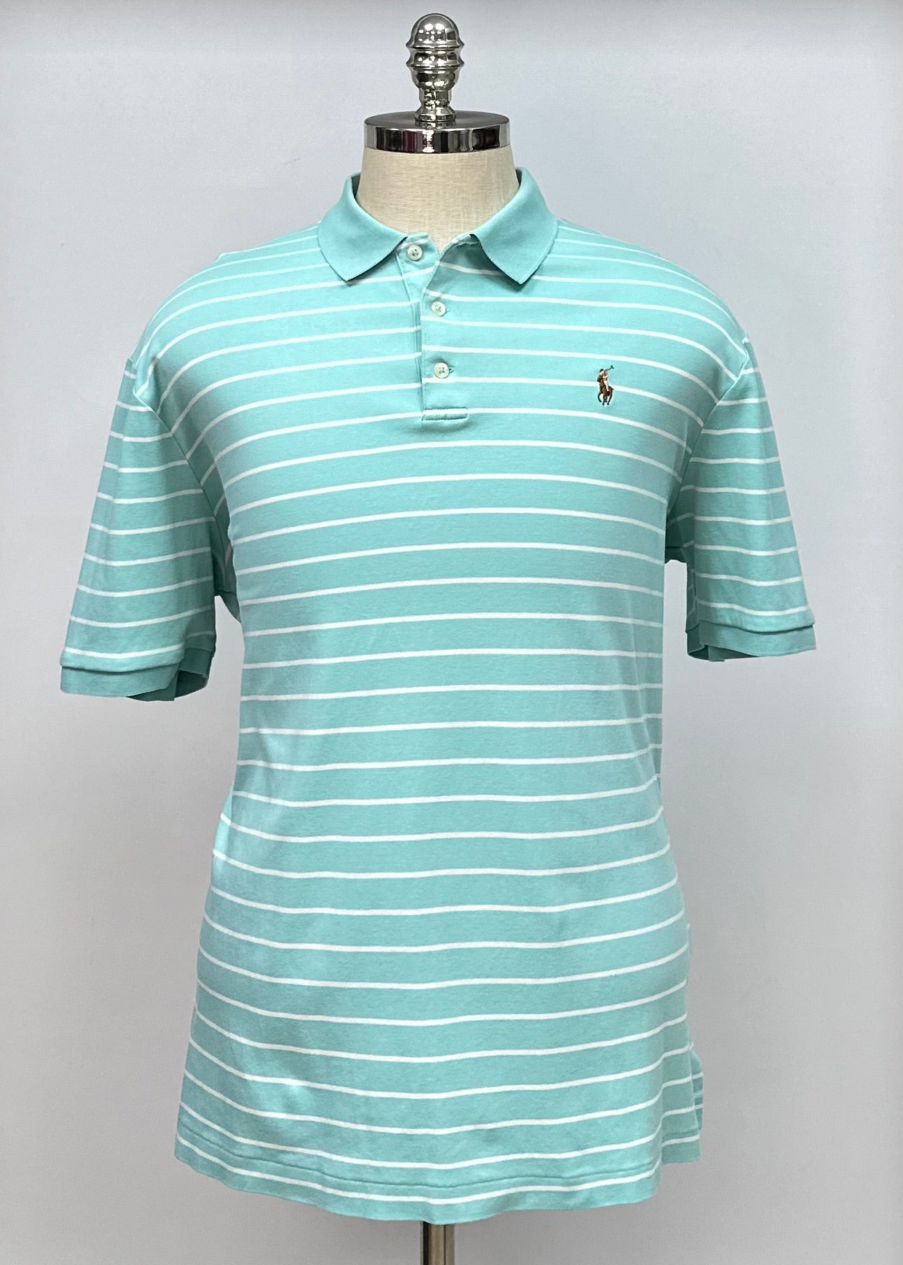 Camiseta Polo Ralph Lauren 🏇🏼color turquesa con patrón de rayas blanco Talla XL Entalle Clásico