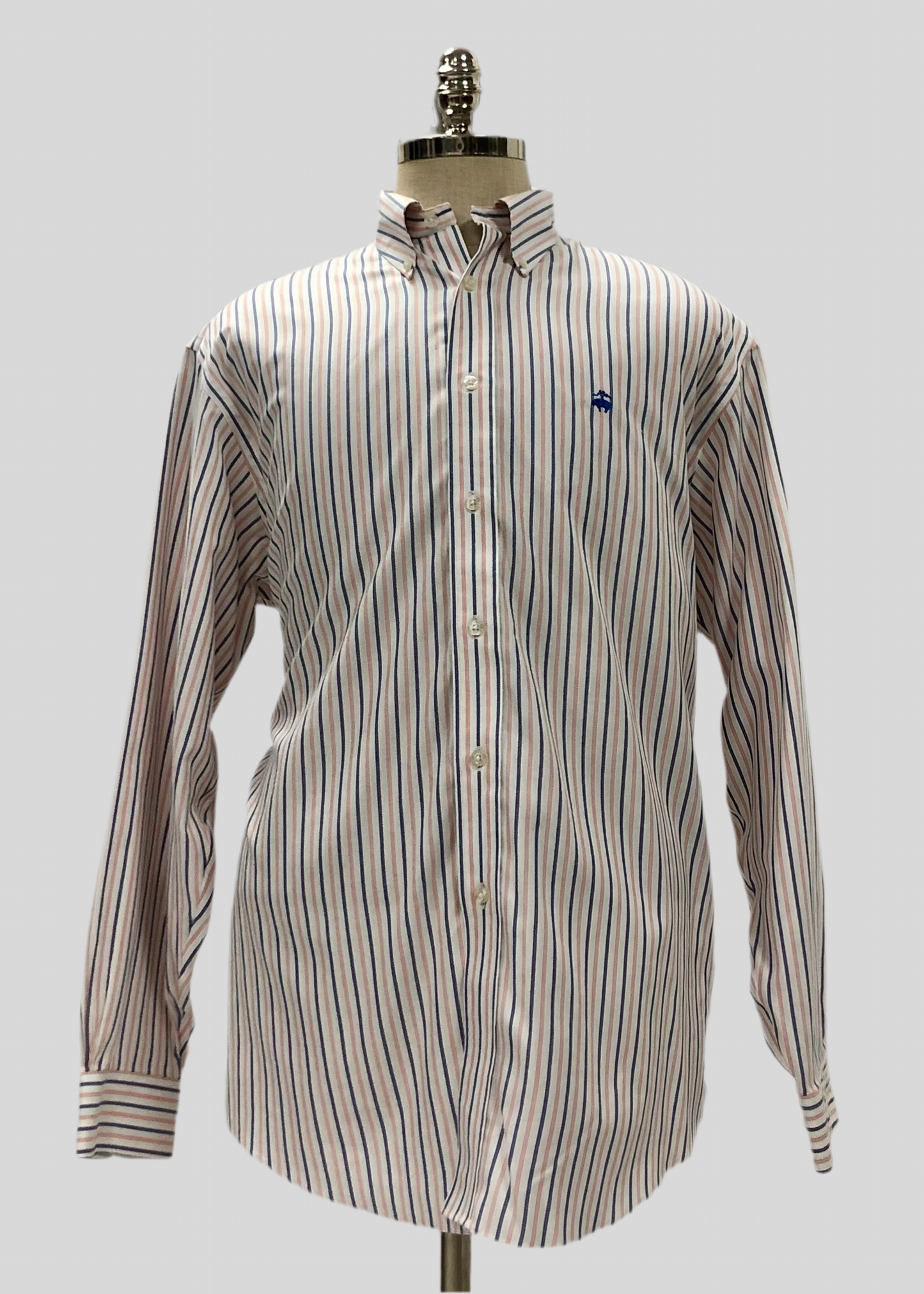 Camisa Brooks Brothers 🐑 color blanco con rayas en rosado y azul Talla L Entalle Regular