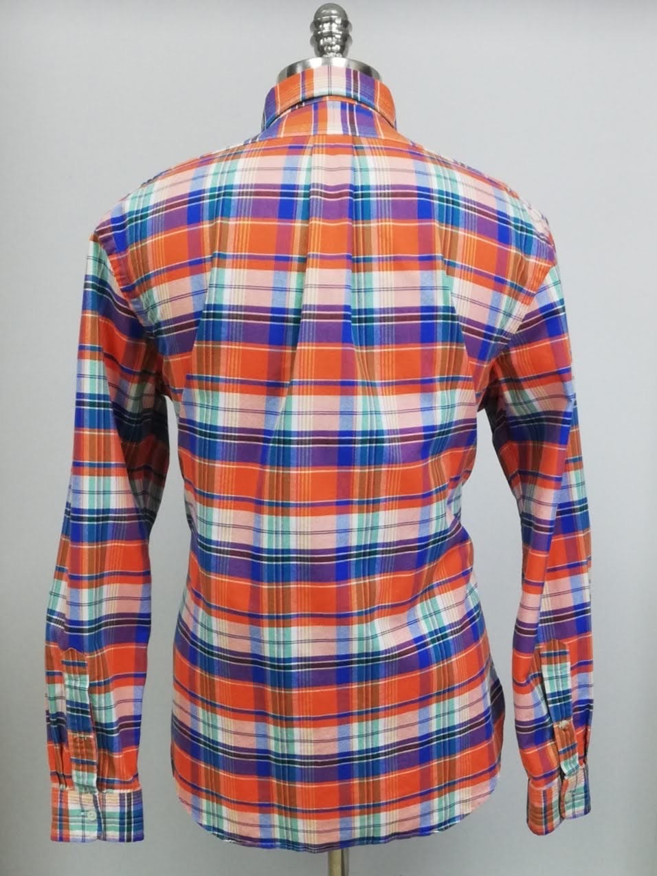 Camisa Polo Ralph Lauren 🏇🏼 Oxford con patrón de cuadros naranja, azul y blanco Talla L Entalle Clásico