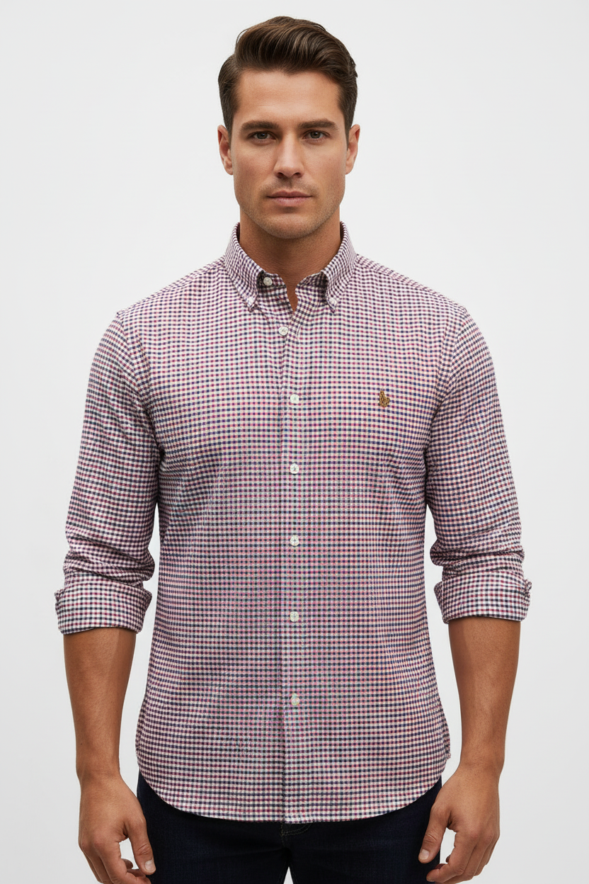 Camisa Polo Ralph Lauren 🏇🏼 Oxford de cuadros gingham rojo, azul y blanco Talla L Entalle Regular