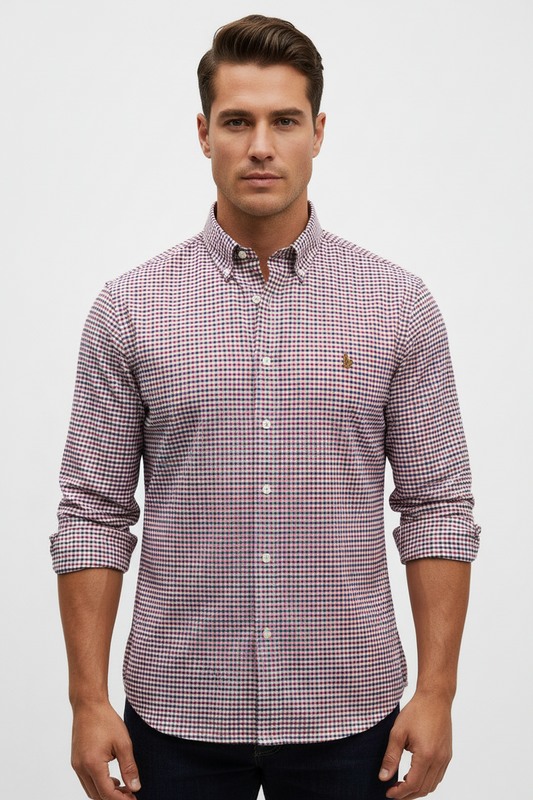 Camisa Polo Ralph Lauren 🏇🏼 Oxford de cuadros gingham rojo, azul y blanco Talla L Entalle Regular