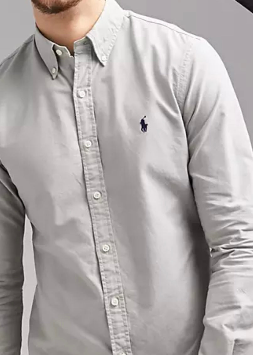 Camisa de botones Polo Ralph Lauren 🏇🏼 Oxford en color gris Talla XL Entalle Clásico