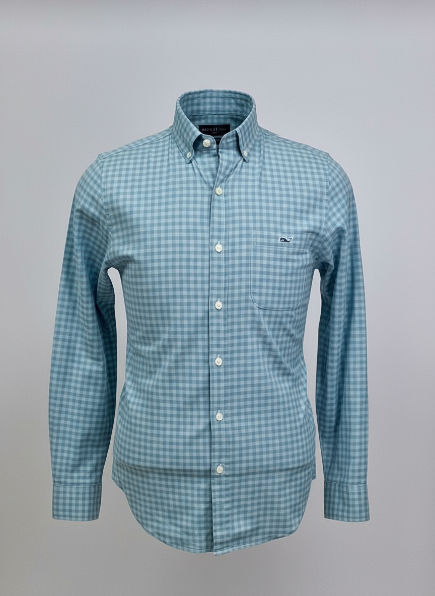 Camisa de cuadros Vineyard Vines 🐳 con patrón de cuadros en color celeste y morado Talla XS Entalle Slim Fit